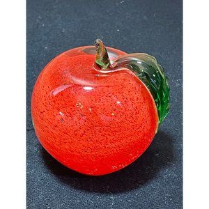 Vintage Mid Century Paper Weight Red Glass Apple Figurine